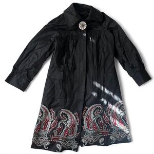 Black Coat with Red and White Paisley Design